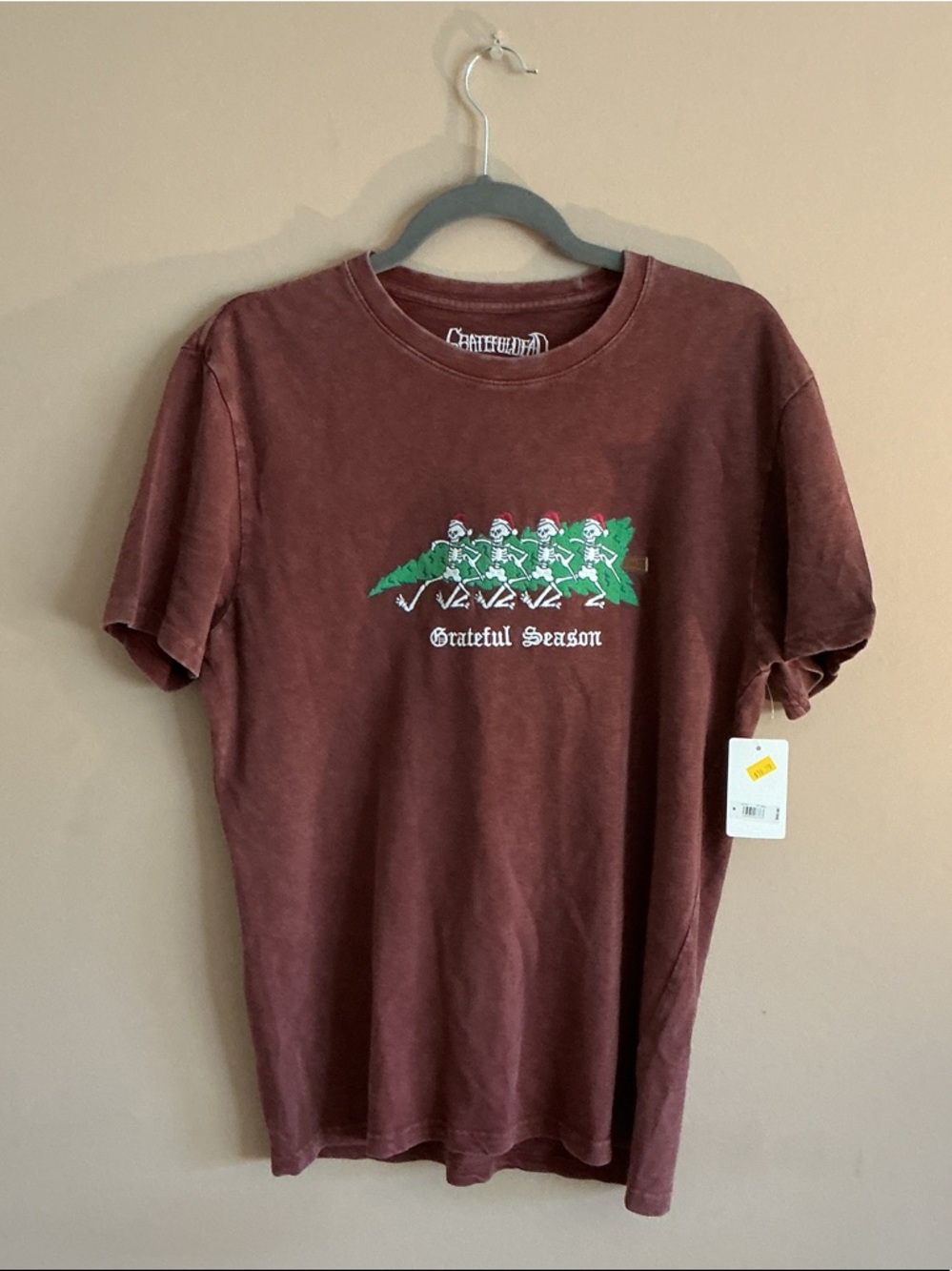 Grateful Dead Men's Short Sleeve Graphic Tee - Burgundy with Green